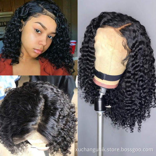 Short Brazilian Deep Curly 13x4 Lace Front Wigs Human Hair Bob 150% Density Glueless Lace Front Wigs Pre Plucked With Baby Hair